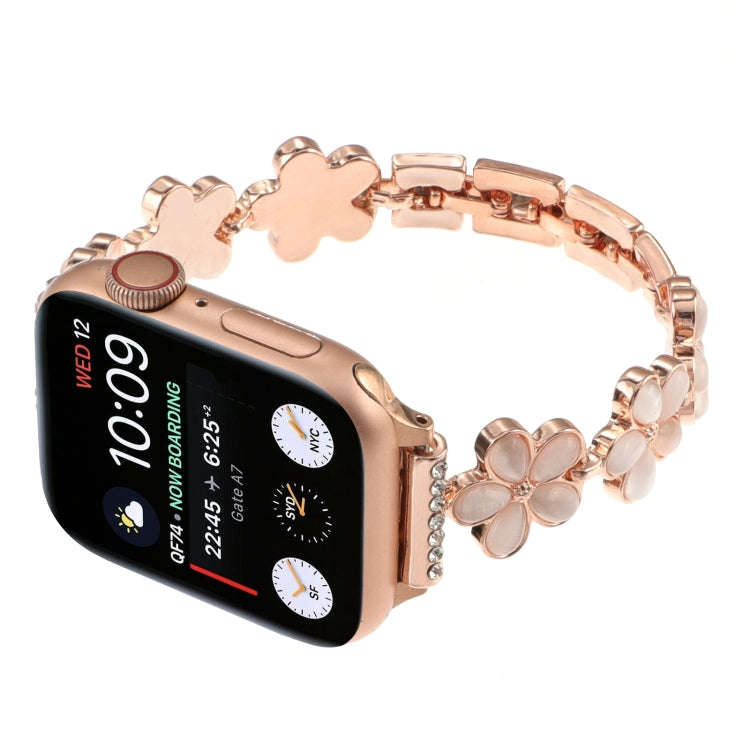 For Apple Watch Series 8 41mm 5-petaled Flower Zinc Alloy Chain Watch Band(Rose Gold)