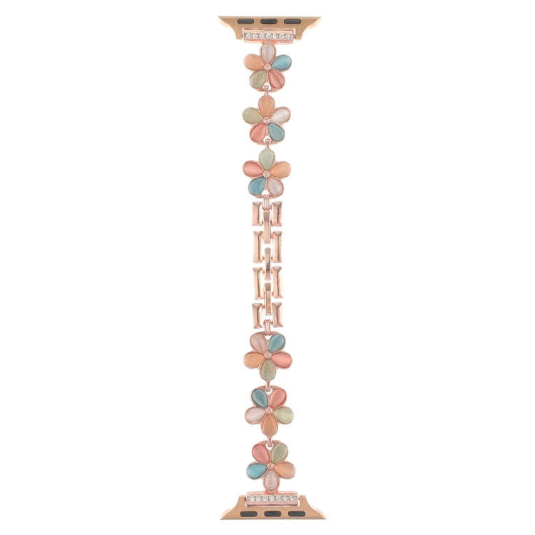 For Apple Watch Series 8 41mm 5-petaled Flower Zinc Alloy Chain Watch Band(Rose Gold Colorful)