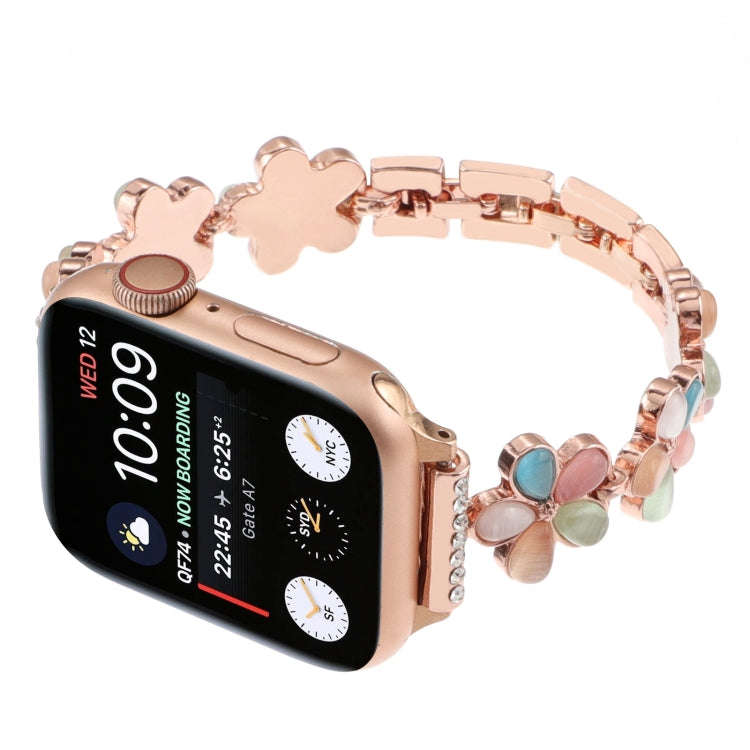 For Apple Watch Series 7 41mm 5-petaled Flower Zinc Alloy Chain Watch Band(Rose Gold Colorful)