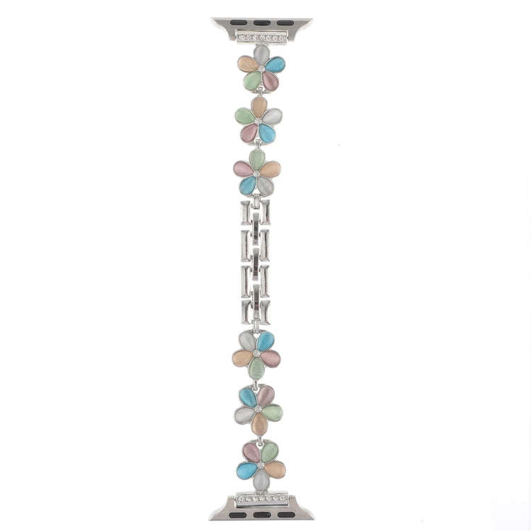 For Apple Watch Series 6 44mm 5-petaled Flower Zinc Alloy Chain Watch Band(Silver Colorful)