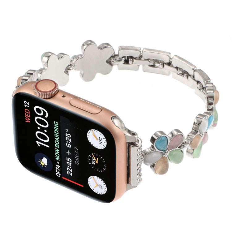 For Apple Watch Series 6 44mm 5-petaled Flower Zinc Alloy Chain Watch Band(Silver Colorful)