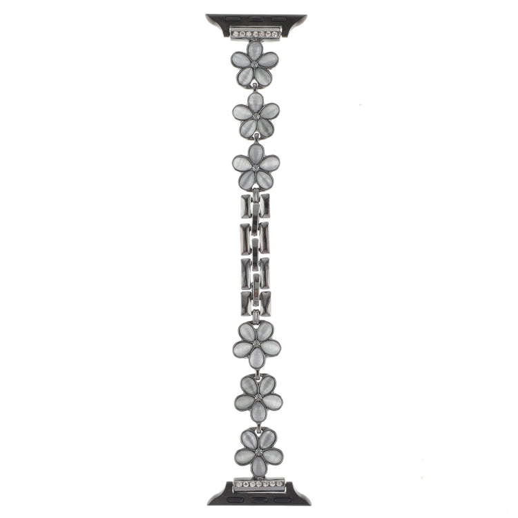 For Apple Watch Series 2 38mm 5-petaled Flower Zinc Alloy Chain Watch Band(Black)