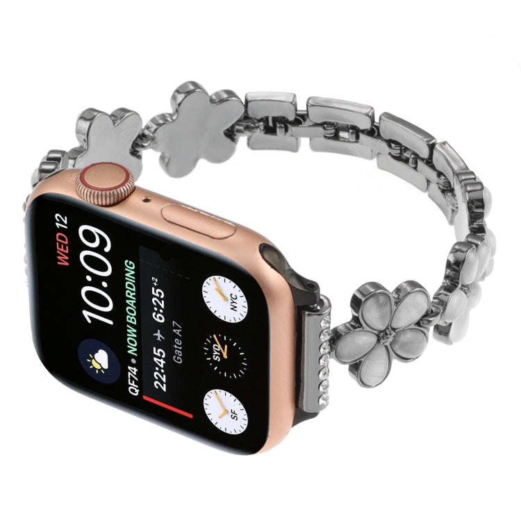 For Apple Watch Series 2 38mm 5-petaled Flower Zinc Alloy Chain Watch Band(Black)