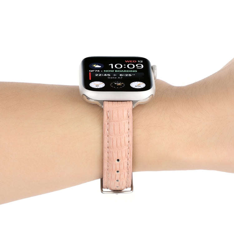 For Apple Watch Ultra 2 49mm Slim Crocodile Leather Watch Band(Pink)
