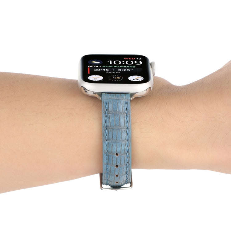 For Apple Watch Ultra 2 49mm Slim Crocodile Leather Watch Band(Light Blue)