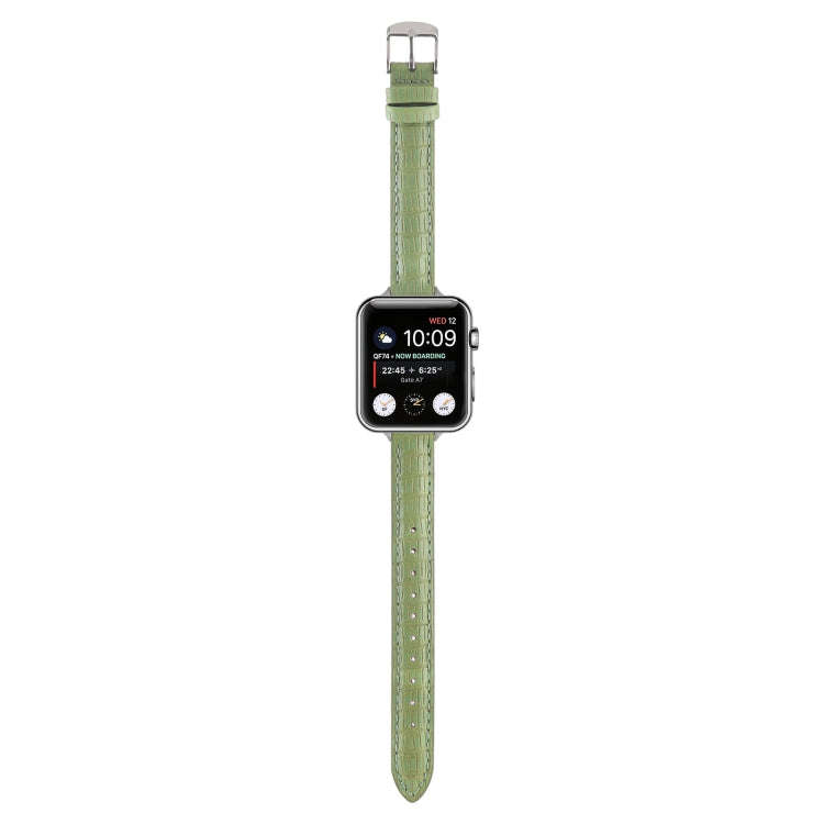 For Apple Watch Ultra 2 49mm Slim Crocodile Leather Watch Band(Light Green)