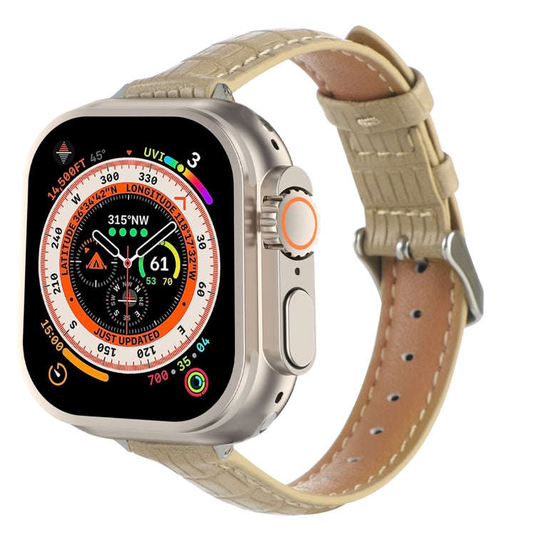 For Apple Watch Ultra 2 49mm Slim Crocodile Leather Watch Band(Khaki)