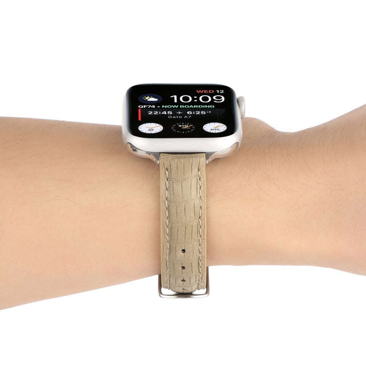 For Apple Watch Ultra 2 49mm Slim Crocodile Leather Watch Band(Khaki)