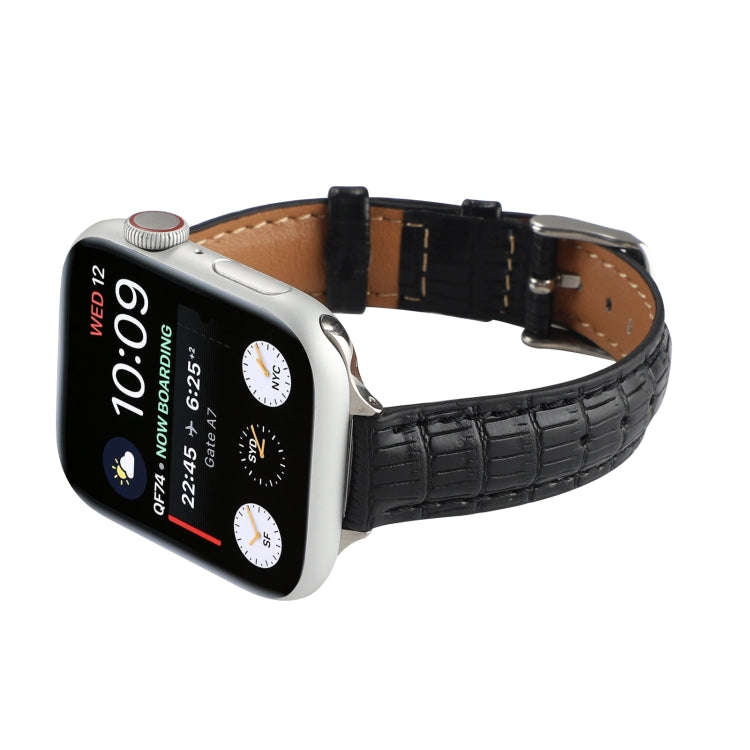 For Apple Watch Ultra 2 49mm Slim Crocodile Leather Watch Band(Black)