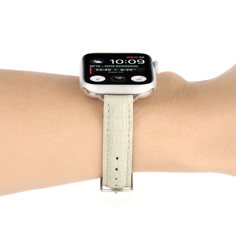 For Apple Watch Ultra 2 49mm Slim Crocodile Leather Watch Band(Beige)