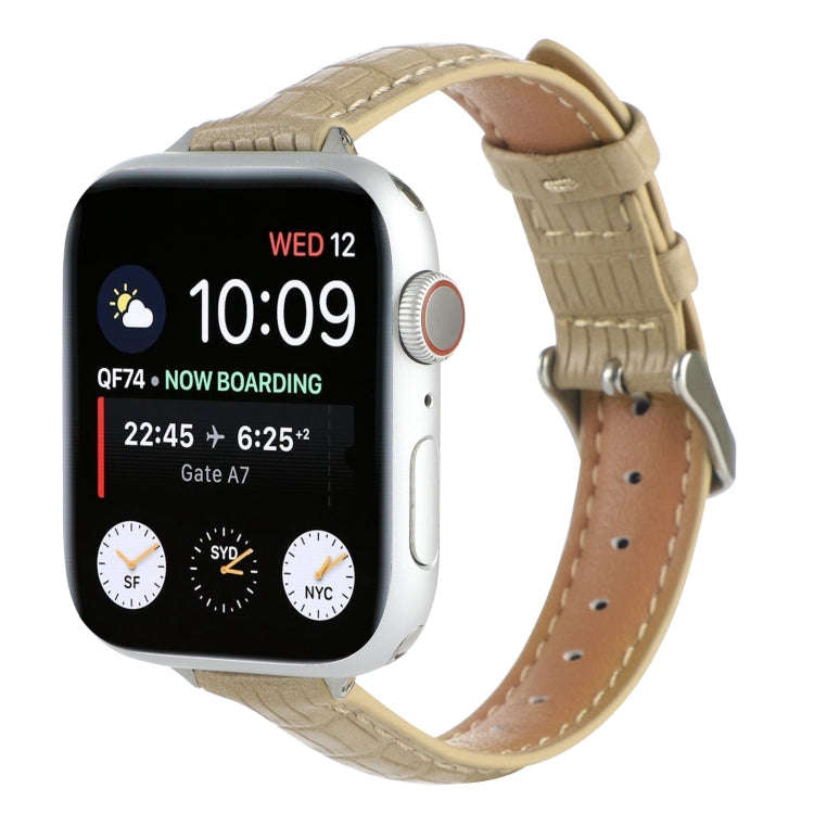 For Apple Watch Series 8 41mm Slim Crocodile Leather Watch Band(Khaki)