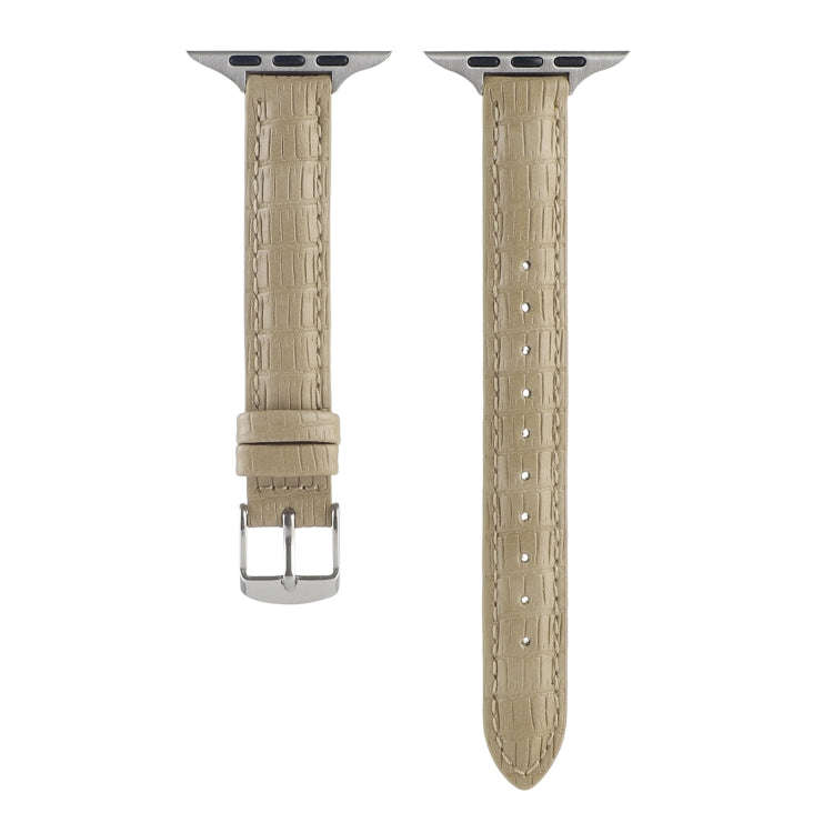 For Apple Watch Series 8 41mm Slim Crocodile Leather Watch Band(Khaki)