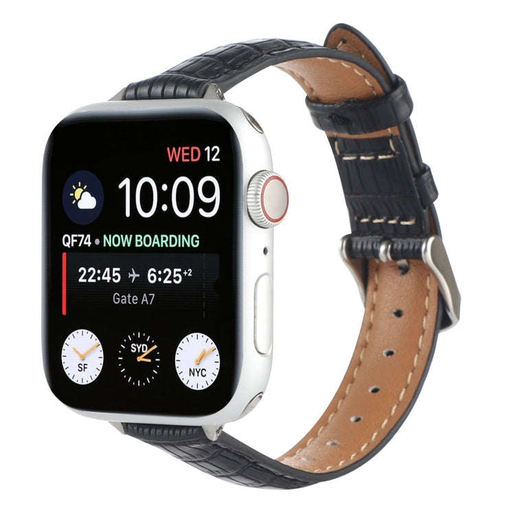 For Apple Watch Series 8 41mm Slim Crocodile Leather Watch Band(Black)