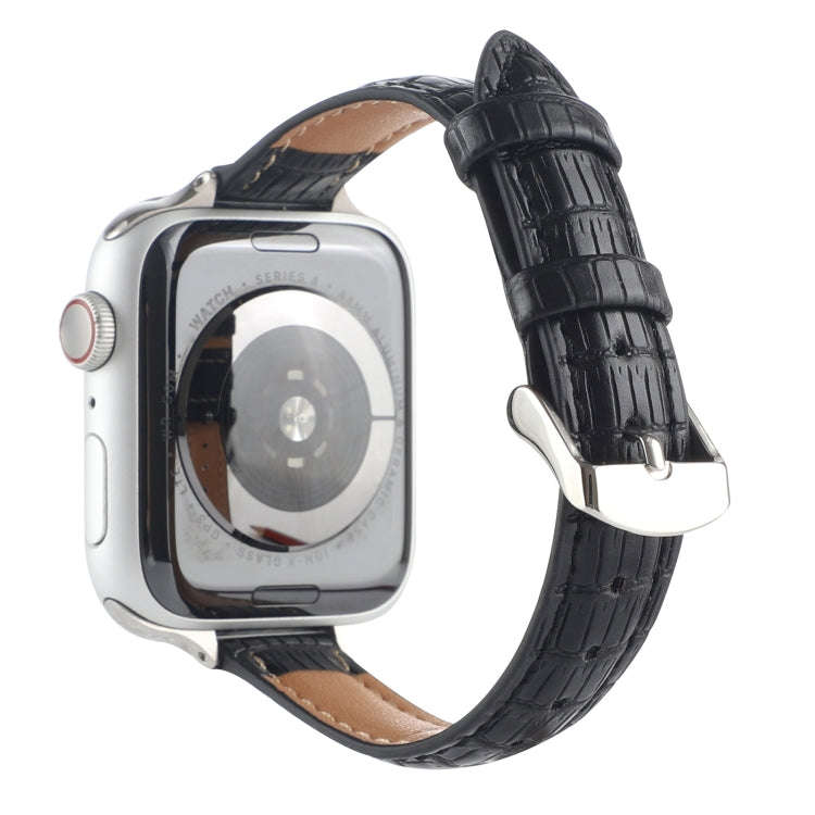 For Apple Watch SE 2022 44mm Slim Crocodile Leather Watch Band(Black)