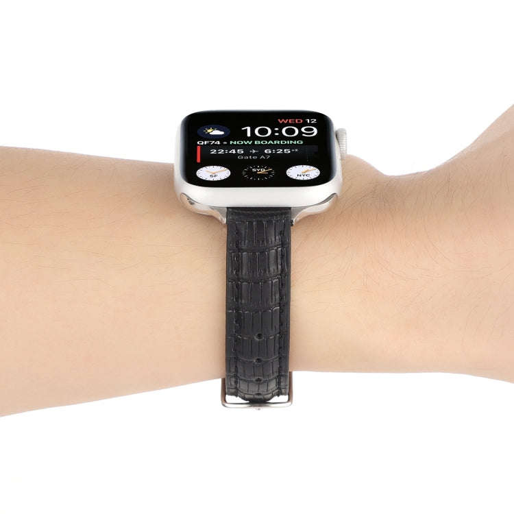 For Apple Watch SE 2022 44mm Slim Crocodile Leather Watch Band(Black)