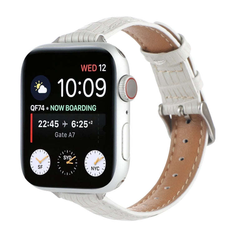 For Apple Watch Series 2 38mm Slim Crocodile Leather Watch Band(White)