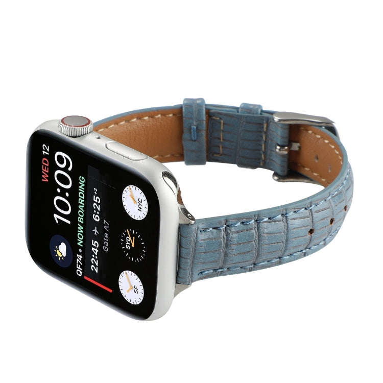 For Apple Watch 38mm Slim Crocodile Leather Watch Band(Light Blue)
