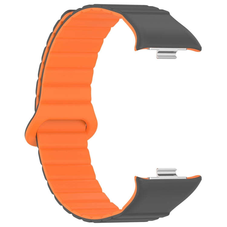 For Xiaomi Smart Band 9 Pro / 8 Pro Two Color Magnetic Silicone Watch Band(Grey Orange)