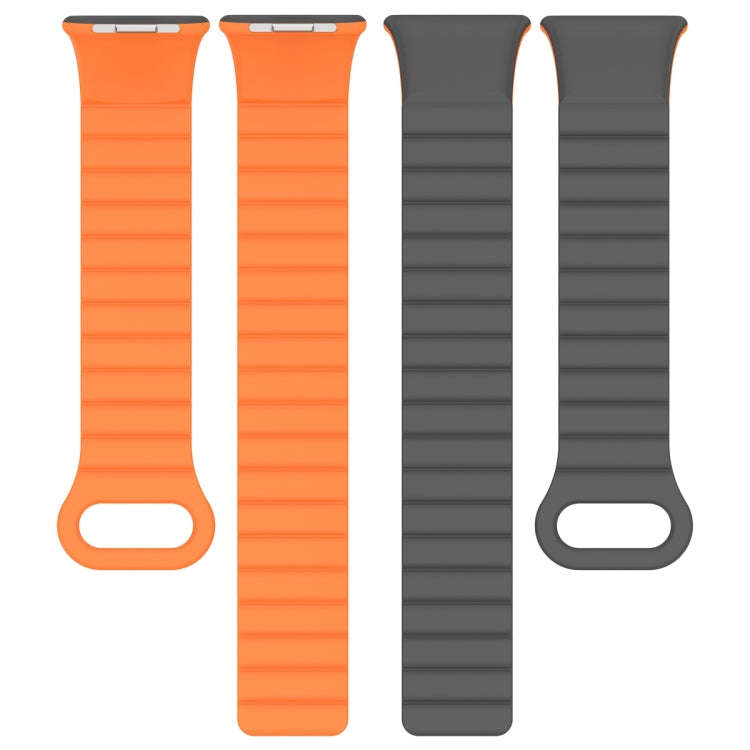 For Xiaomi Smart Band 9 Pro / 8 Pro Two Color Magnetic Silicone Watch Band(Grey Orange)