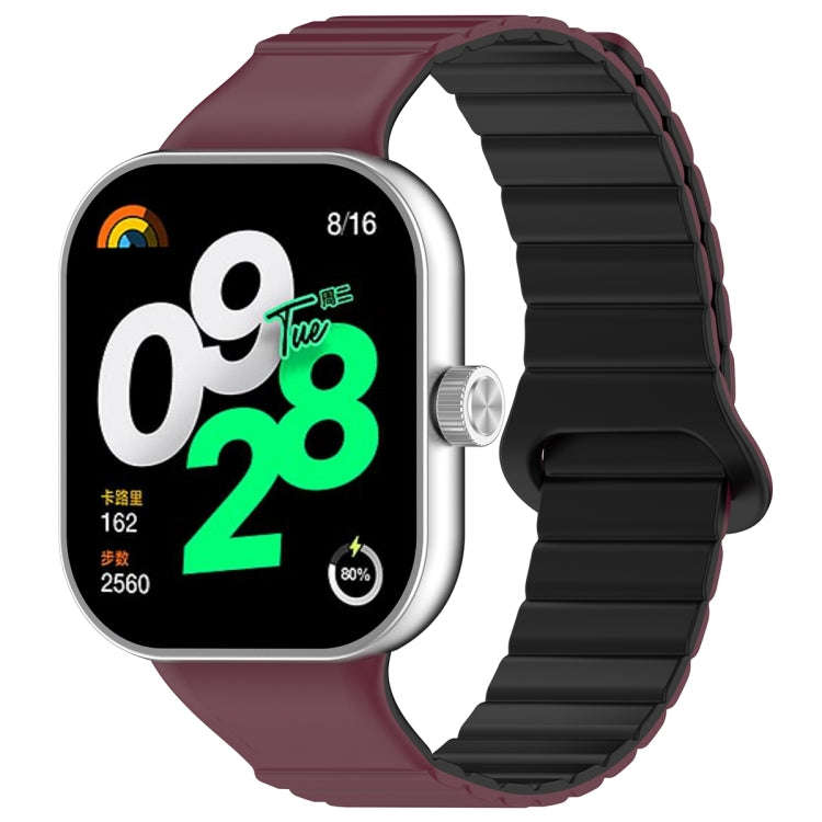 For Xiaomi Smart Band 9 Pro / 8 Pro Two Color Magnetic Silicone Watch Band(Wine Red Black)