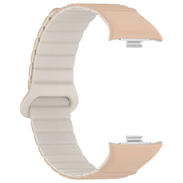 For Xiaomi Smart Band 9 Pro / 8 Pro Two Color Magnetic Silicone Watch Band(Milk Tea Rock White)