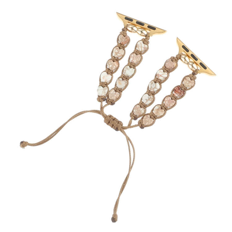 For Apple Watch Series 7 41mm Heart Stones Drawstring Chain Watch Band(White Brown)
