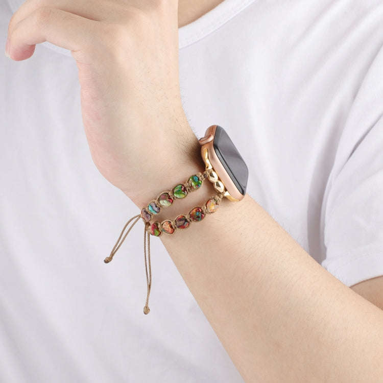 For Apple Watch Series 7 41mm Heart Stones Drawstring Chain Watch Band(Colorful)