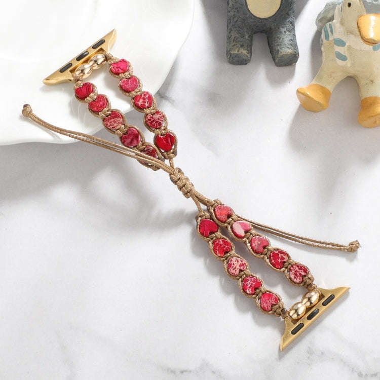 For Apple Watch 42mm Heart Stones Drawstring Chain Watch Band(Red)
