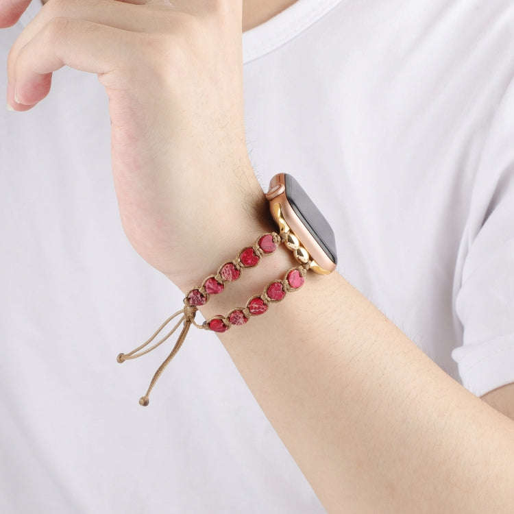 For Apple Watch 42mm Heart Stones Drawstring Chain Watch Band(Red)