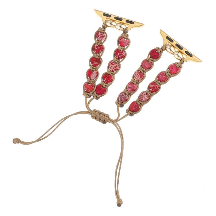 For Apple Watch 42mm Heart Stones Drawstring Chain Watch Band(Red)