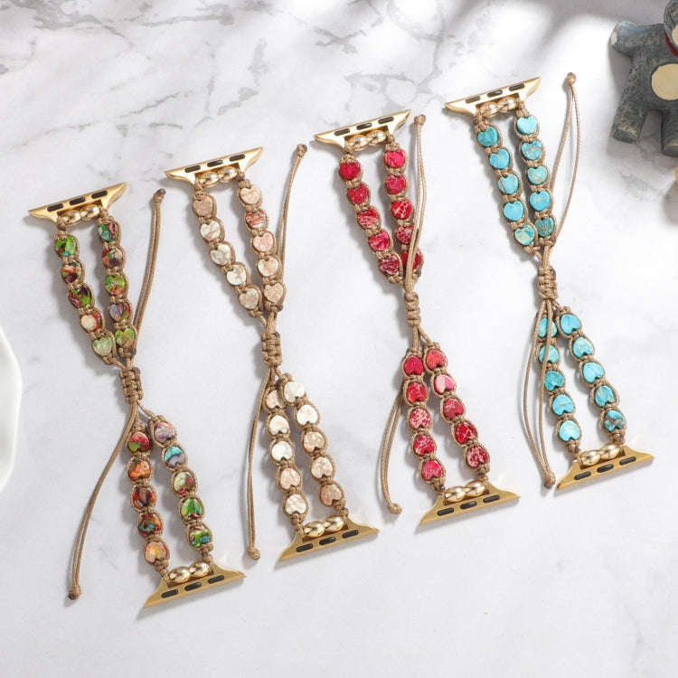 For Apple Watch Series 7 41mm Heart Stones Drawstring Chain Watch Band(Colorful)