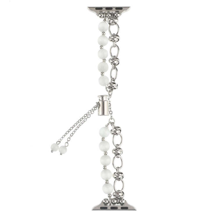 For Apple Watch Series 9 41mm Pearl Chain Metal Bracelet Watch Band(White Silver)