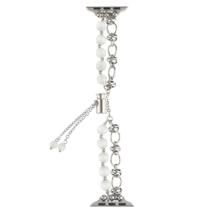 For Apple Watch Ultra 49mm Pearl Chain Metal Bracelet Watch Band(White Silver)