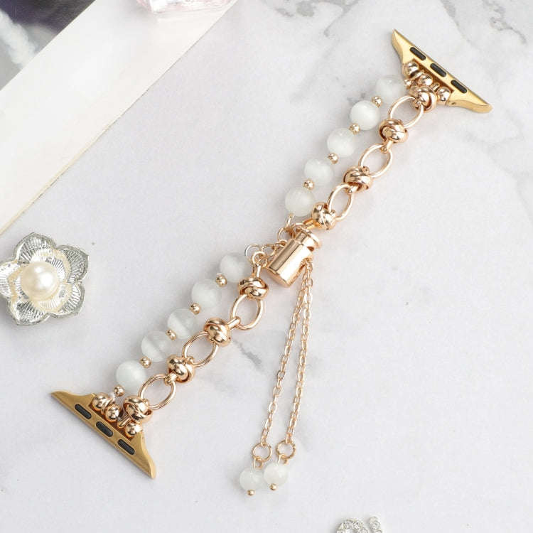 For Apple Watch SE 2022 40mm Pearl Chain Metal Bracelet Watch Band(White Gold)