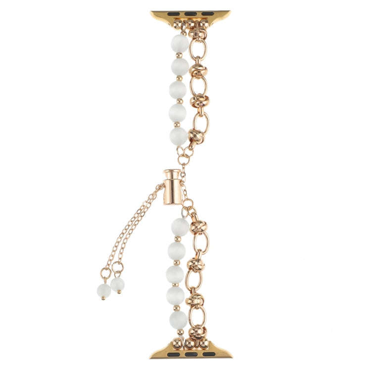 For Apple Watch SE 2022 40mm Pearl Chain Metal Bracelet Watch Band(White Gold)
