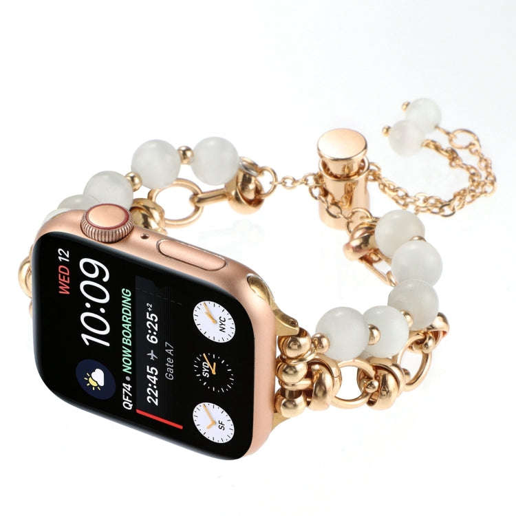 For Apple Watch SE 2022 40mm Pearl Chain Metal Bracelet Watch Band(White Gold)
