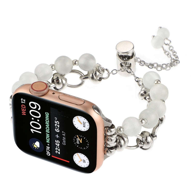 For Apple Watch Series 7 41mm Pearl Chain Metal Bracelet Watch Band(White Silver)