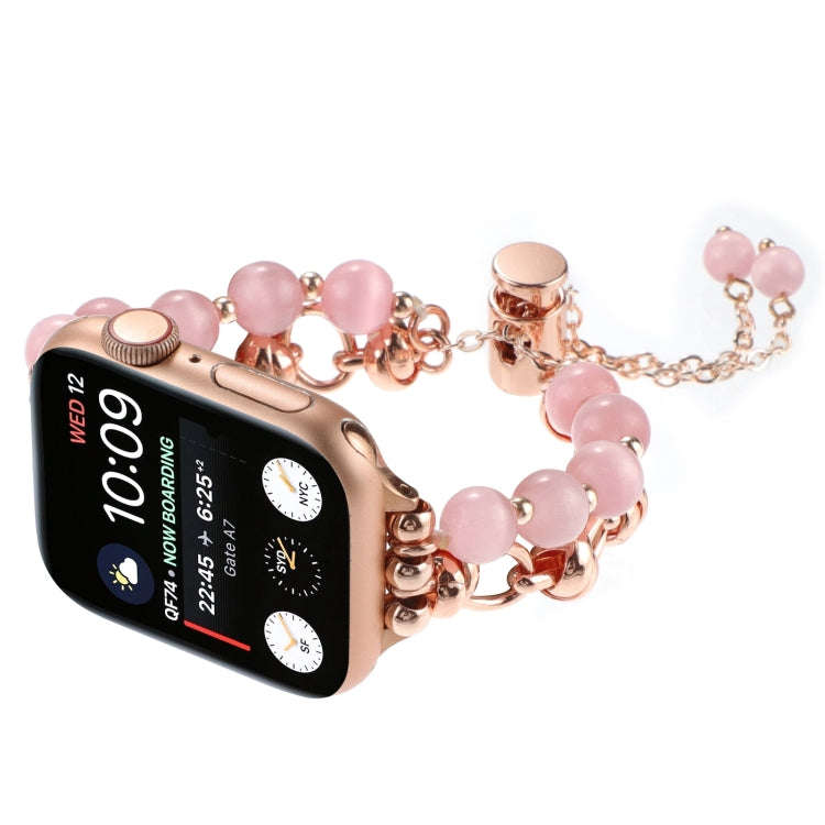 For Apple Watch Series 4 40mm Pearl Chain Metal Bracelet Watch Band(Pink Rose Gold)