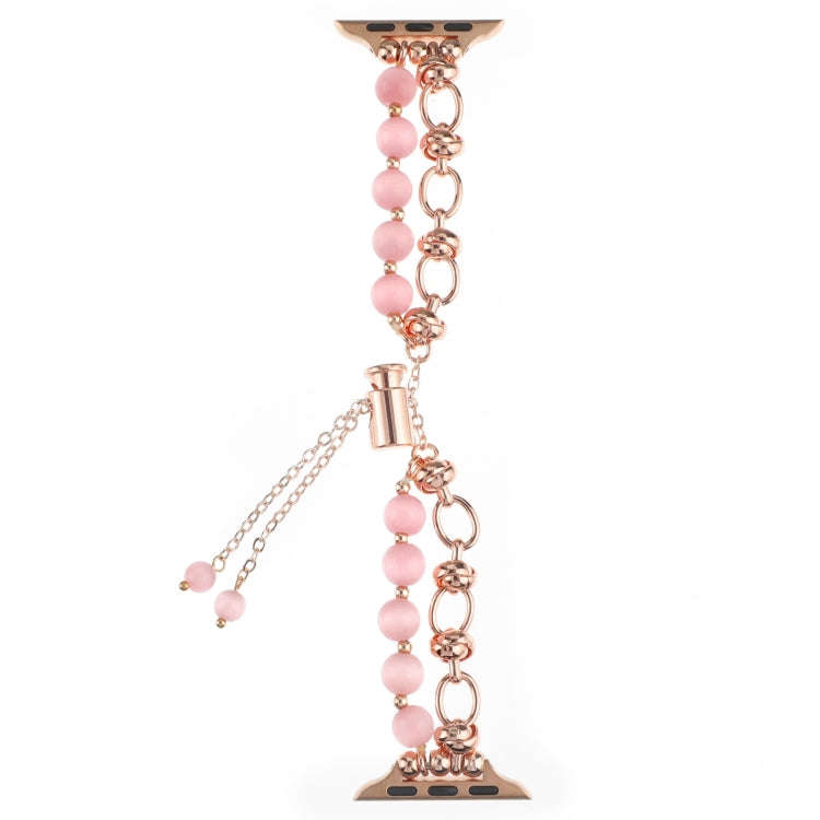 For Apple Watch 42mm Pearl Chain Metal Bracelet Watch Band(Pink Rose Gold)
