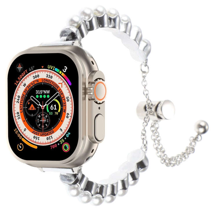 For Apple Watch Ultra 49mm Pearl Bracelet Metal Watch Band(Silver)