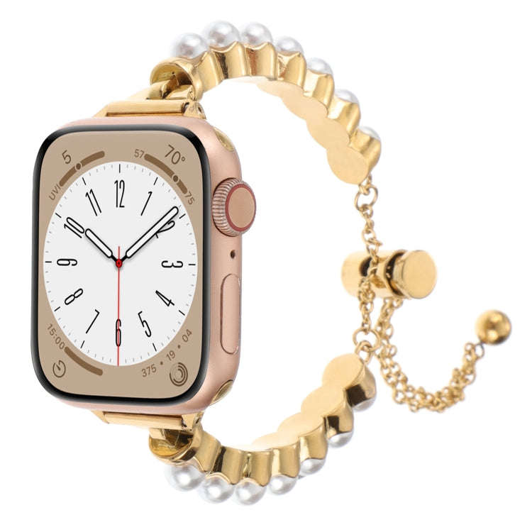 For Apple Watch Series 7 41mm Pearl Bracelet Metal Watch Band(Gold)