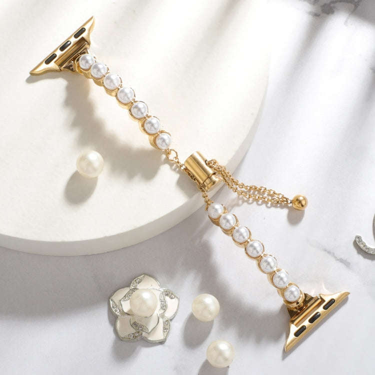 For Apple Watch Series 7 41mm Pearl Bracelet Metal Watch Band(Gold)
