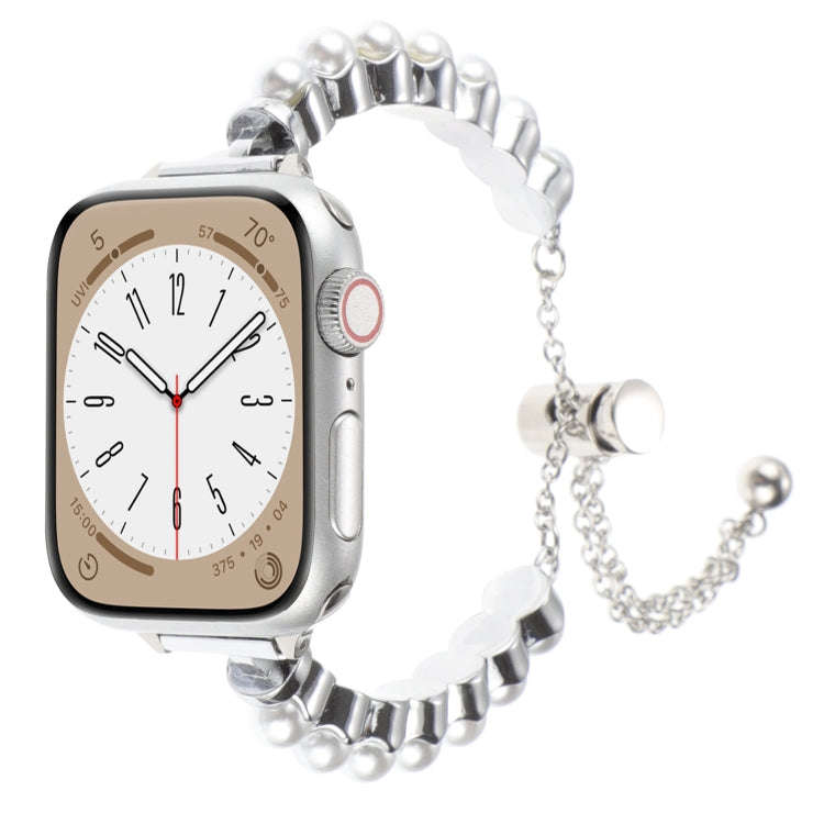 For Apple Watch Series 6 44mm Pearl Bracelet Metal Watch Band(Silver)