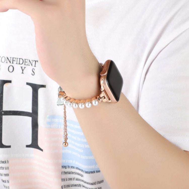 For Apple Watch Series 4 40mm Pearl Bracelet Metal Watch Band(Rose Gold)