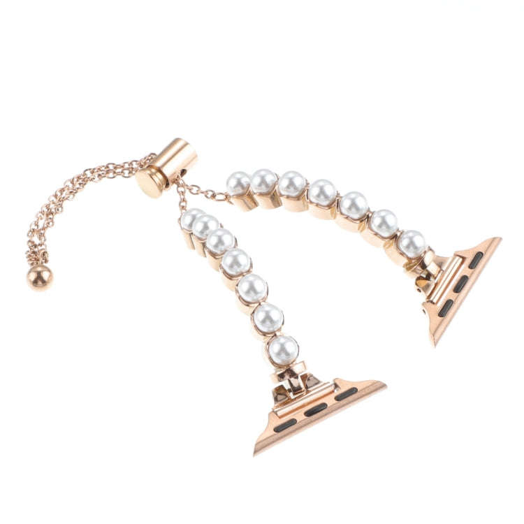 For Apple Watch Series 4 40mm Pearl Bracelet Metal Watch Band(Rose Gold)