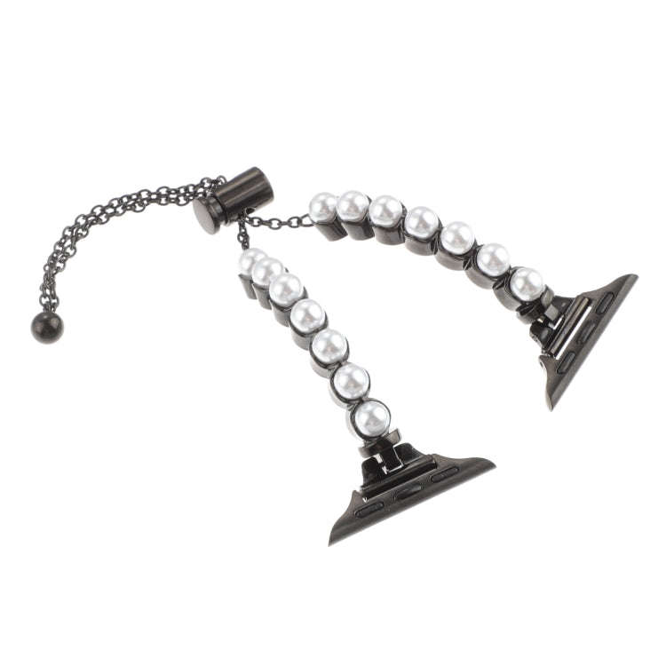 For Apple Watch 38mm Pearl Bracelet Metal Watch Band(Black)
