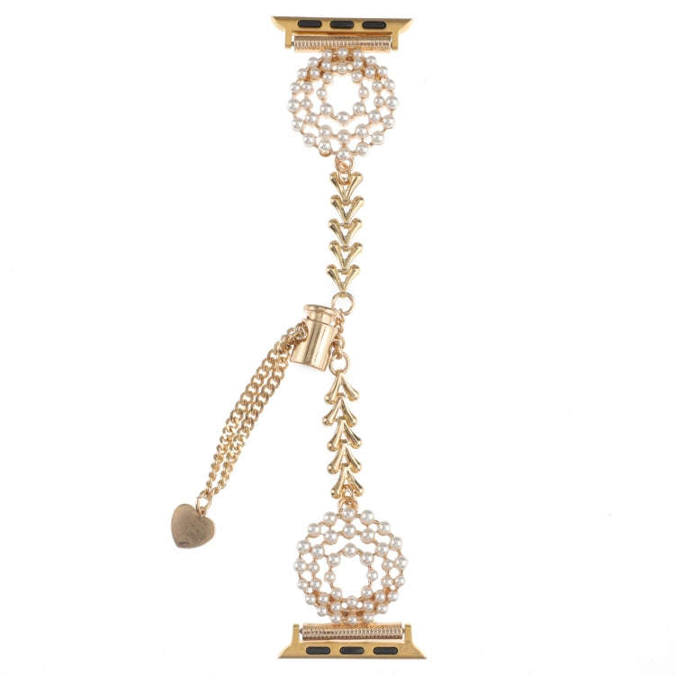 For Apple Watch Series 5 40mm Pearl Round Zinc Alloy Chain Metal Watch Band(Gold)