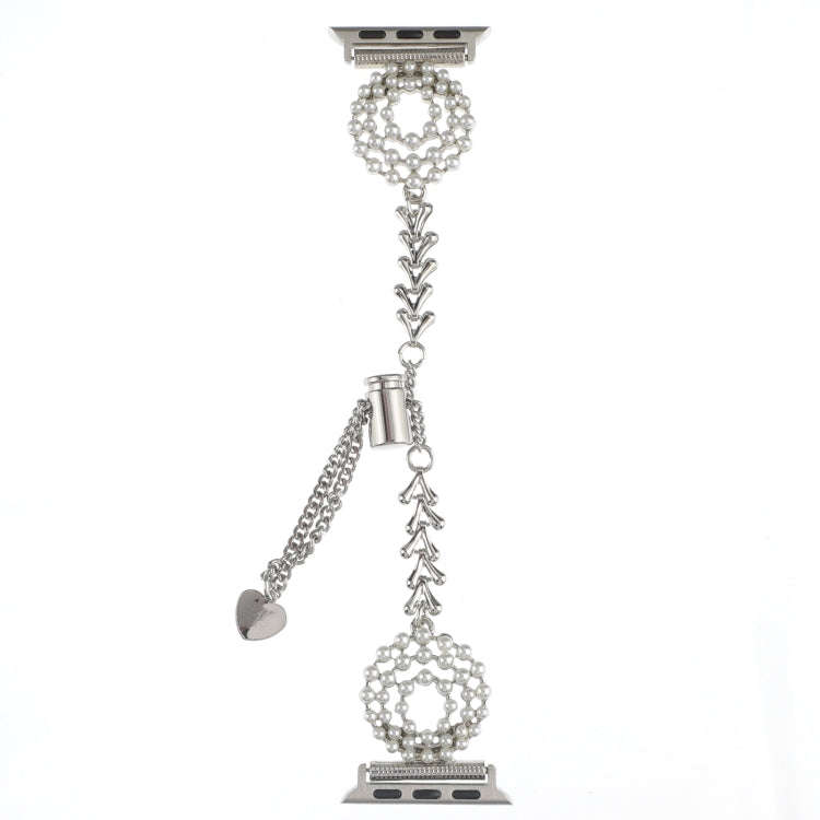 For Apple Watch Series 4 40mm Pearl Round Zinc Alloy Chain Metal Watch Band(Silver)