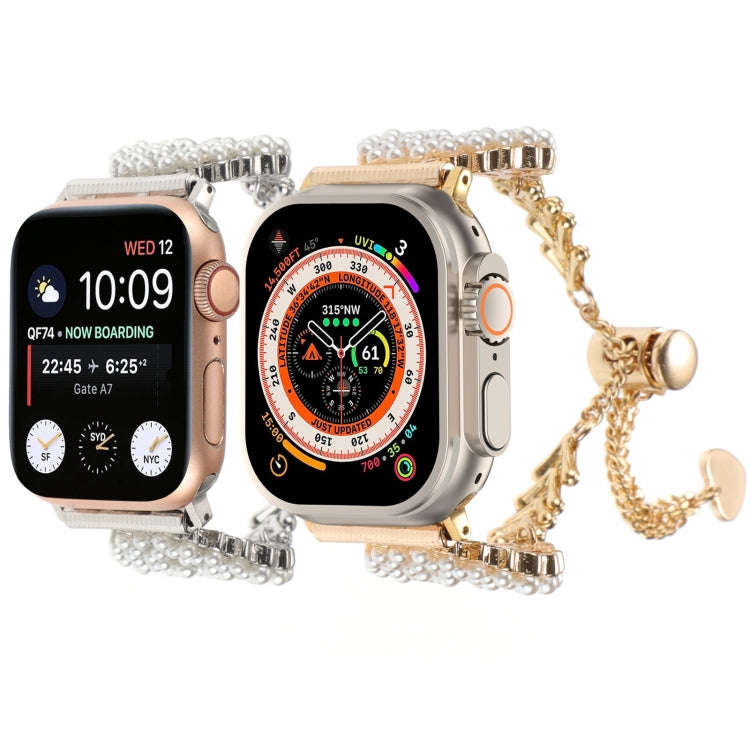 For Apple Watch Series 7 41mm Pearl Round Zinc Alloy Chain Metal Watch Band(Silver)