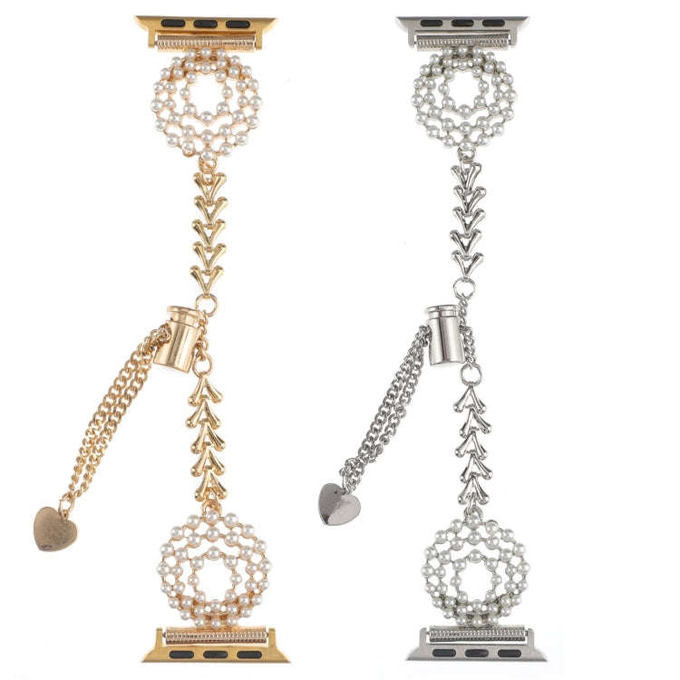 For Apple Watch Series 7 41mm Pearl Round Zinc Alloy Chain Metal Watch Band(Silver)